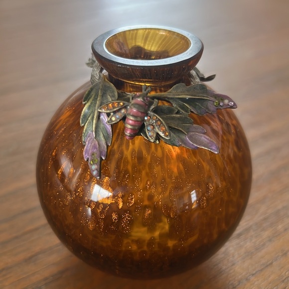 Brown Vase with Bees, Crystals, Gold - Picture 2 of 7